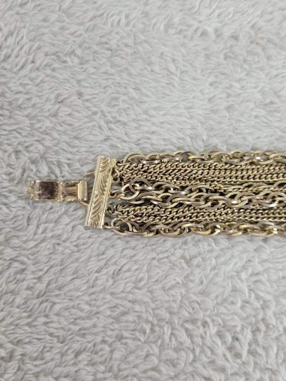 Vintage Kramer Gold Tone Multi Strand Statement Chain Link Bracelet Boho B4E